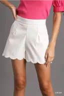 Scalloped cream leather shorts