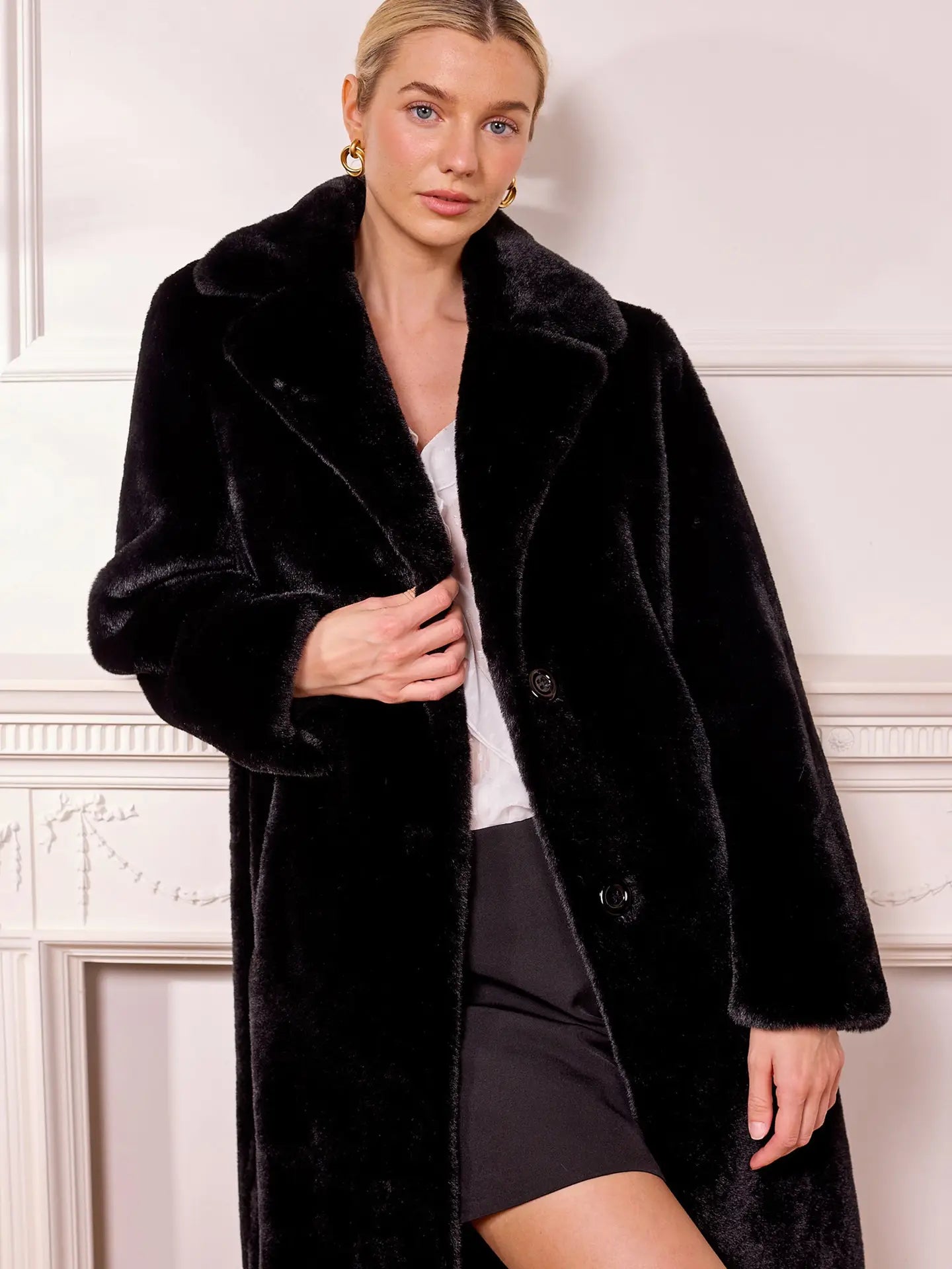 Faux Fur Coat in Black