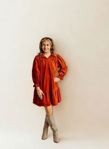 Rust Bubble Sleeve Dress