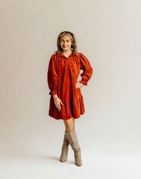 Rust Bubble Sleeve Dress