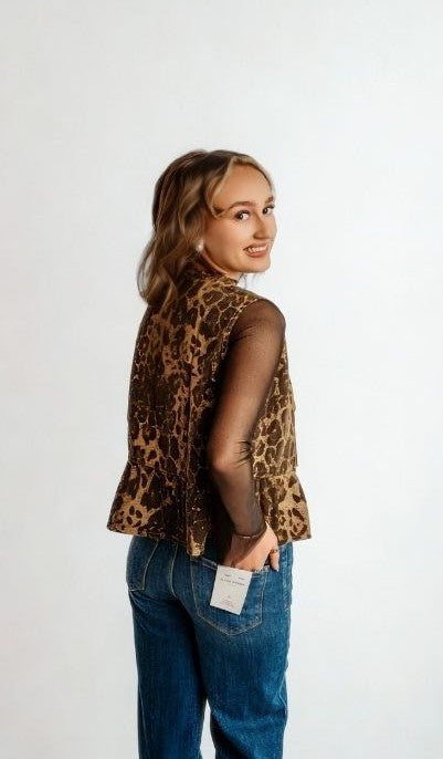 Cheetah Print Bow Tie Peplum Top