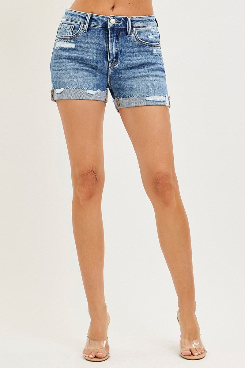 Distressed Cuffed Denim Shorts