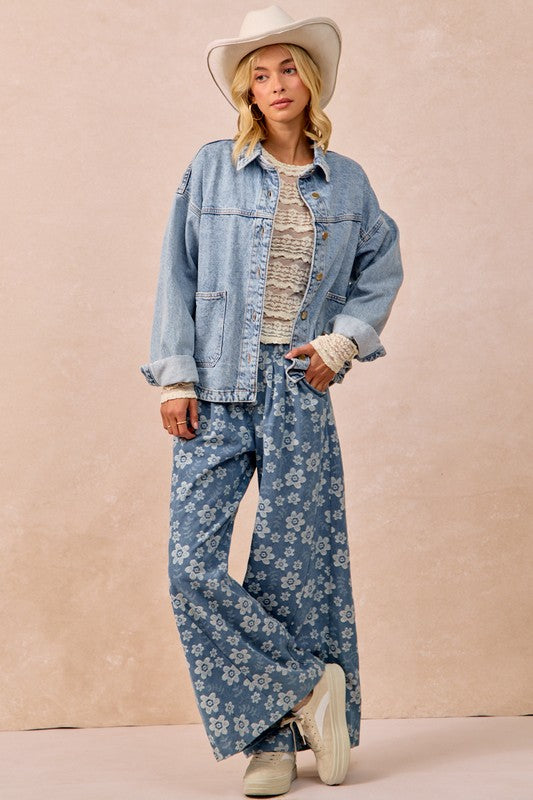 Washed Denim Jacket With Double Pocket Back Pleat