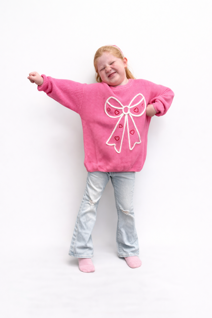 Valentine's Day Pink Girls Bow Sweater