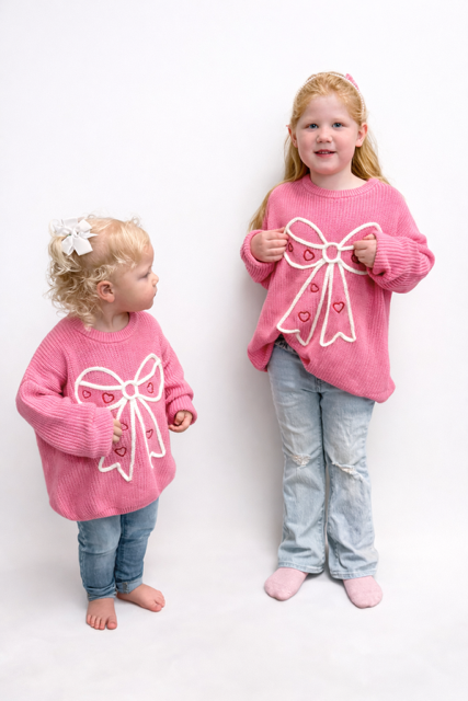 Valentine's Day Pink Girls Bow Sweater