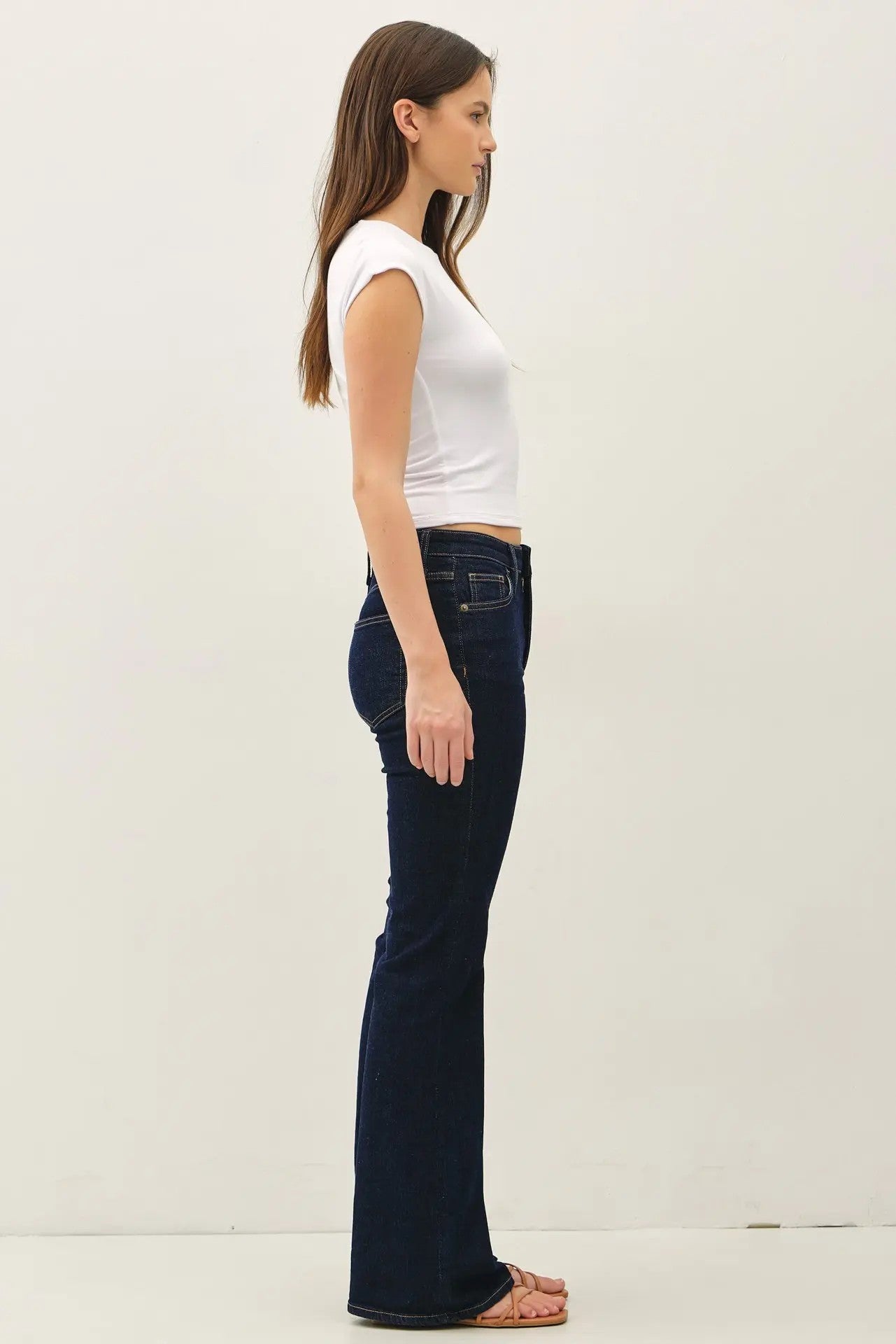 [SOFT CORE]CAP SLEEVE CREWNECK TOP